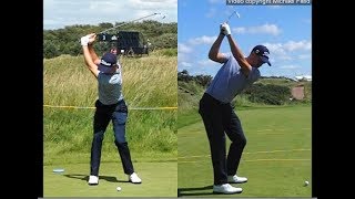 Justin Thomas golf swing  Long Iron faceon amp downtheline July 2017 [upl. by Nipsirc]